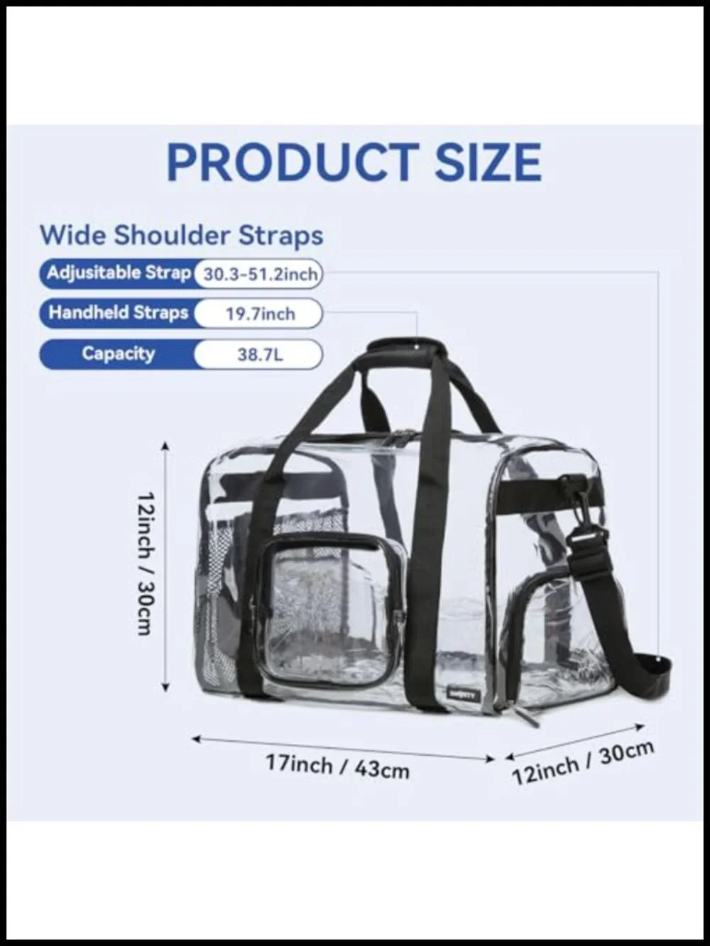 Large Durability Clear Duffel Bag with Shoe Compartment Stadium Approved